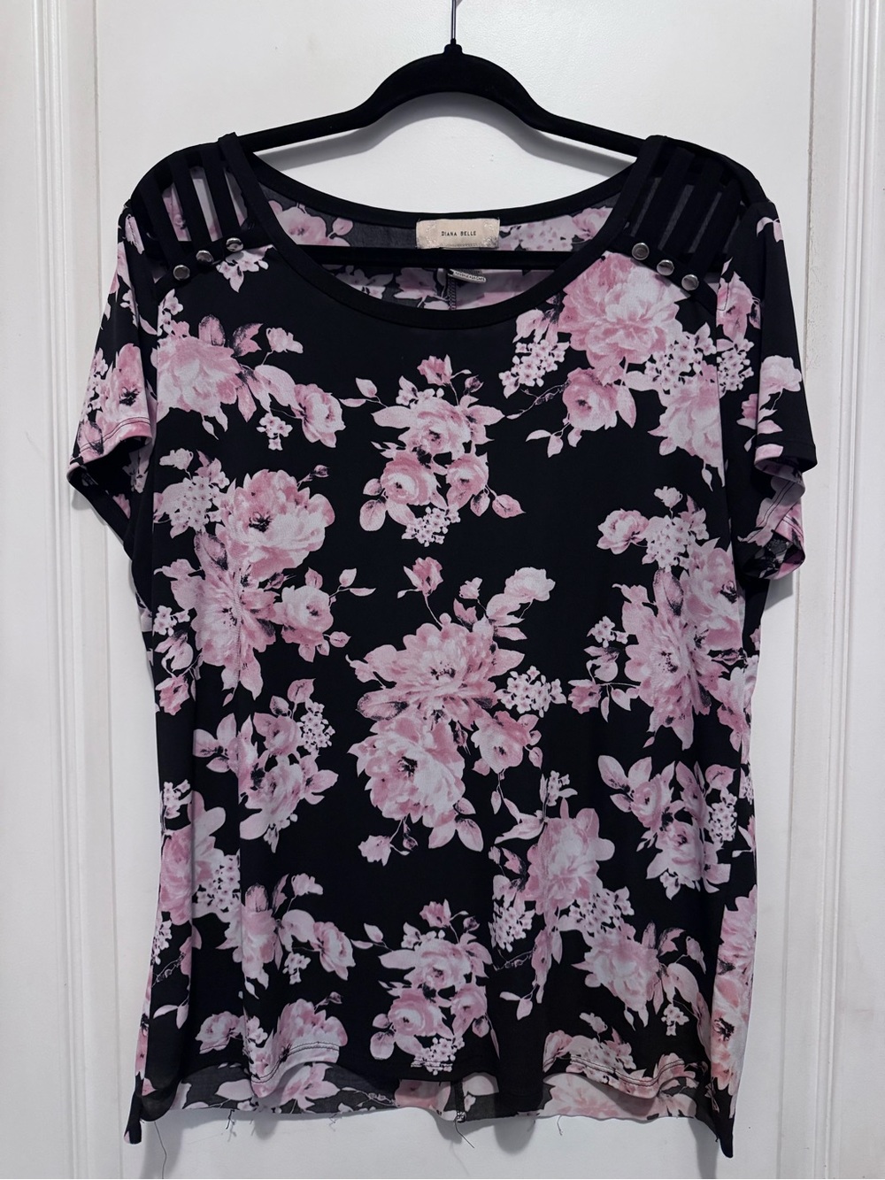 Dana Buchman Black Top with Pink Floral Cutouts